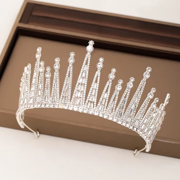 Mireasă la modă în stil baroc Argintiu Pietre de Cristal coroanei Tiara de Mireasa accesorii de par Coroane Bal de Mireasa Frizură
