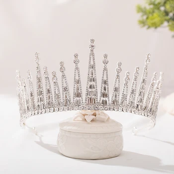 Mireasă la modă în stil baroc Argintiu Pietre de Cristal coroanei Tiara de Mireasa accesorii de par Coroane Bal de Mireasa Frizură