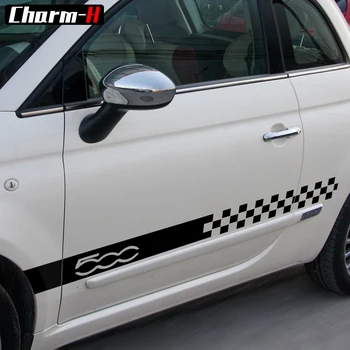 2 buc Masina de Styling Partea de Fusta Pervazul Dungi de Curse Decal Autocolante pentru Fiat 500 Checker Flag Stil Grafic Ușa Laterală Autocolante