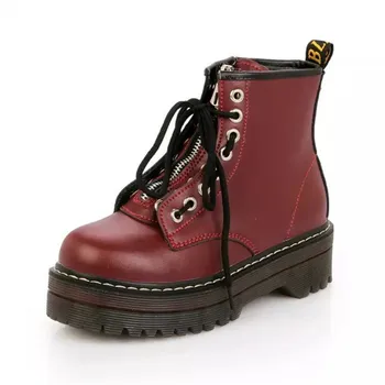 Piele PU de Înaltă Tocuri Platforma Glezna Cizme pentru Femei de Moda Rotund Toe Dantela Sus Cizme Casual cu Fermoar Pantofi Plat pentru Femei 35-40