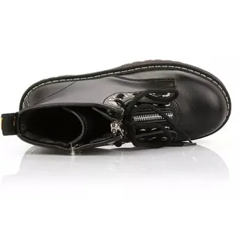 Piele PU de Înaltă Tocuri Platforma Glezna Cizme pentru Femei de Moda Rotund Toe Dantela Sus Cizme Casual cu Fermoar Pantofi Plat pentru Femei 35-40