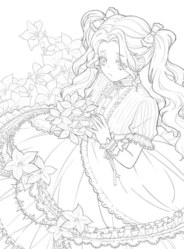 Noi Flori Și Fete De Colorat Carte Secret Garden Stil Anime Desen Linie De Carte Omori Timpul Cărți De Pictură
