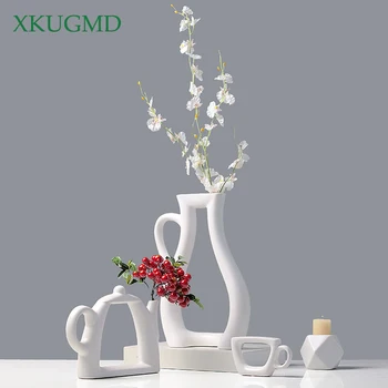Ceramica Alba Ghiveci De Moda Stil Modern Nunta Vaza Decorativa 3 Dimensiuni De Acasă, Accesorii Decor De Masă Ceainic Vaza