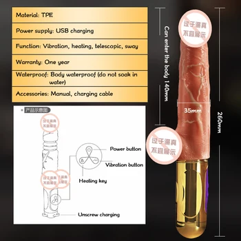 Telescopic Dildo Vibrator Automat de încălzire G spot Stimulator Realist Penis Vibrator pentru Femei Masturbator Jucărie Sexuală