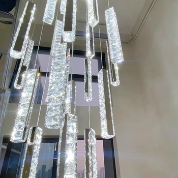 LED-uri moderne Candelabru de Cristal Lumina Chrome Scara Lunga de Designer de Lux Lampa de Prindere AC110-220V Iluminat Interior