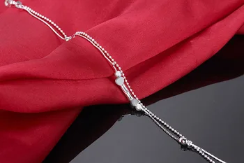 MEEKCAT Moda Argint 925 Lant Dublu Brățări Pentru Femei Partid Inima Margele brățară pentru Gleznă-Picior de Bijuterii Fată Drăguță de Cadou