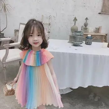 Îmbrăcăminte pentru copii Fete Rochie de Vară 2020 Noua Moda de Culoare Curcubeu fără Mâneci Șifon Rochii de Vânzare Fierbinte Elegant Rochie de Printesa
