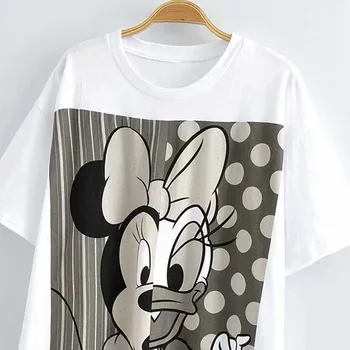 Disney Drăguț Minnie Mouse Daisy Duck Desene Animate Print Casual T-Shirt Alb, Dulce Femeile O-Gât Pulover Cu Maneci Scurte Vrac Tee Topuri