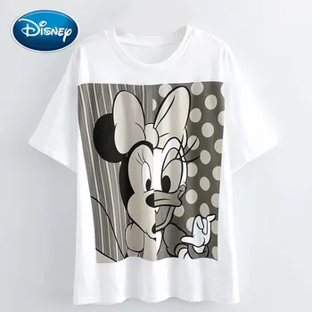 Disney Drăguț Minnie Mouse Daisy Duck Desene Animate Print Casual T-Shirt Alb, Dulce Femeile O-Gât Pulover Cu Maneci Scurte Vrac Tee Topuri