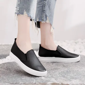 Femei Casual Apartamente de Moda din Piele Pu Rotund Toe Slip-on Sneakers de Primăvară Nouă, Albă, Pantofi de Lucru 2020 Sălbatice Plat Mocasini Tenis Mujer