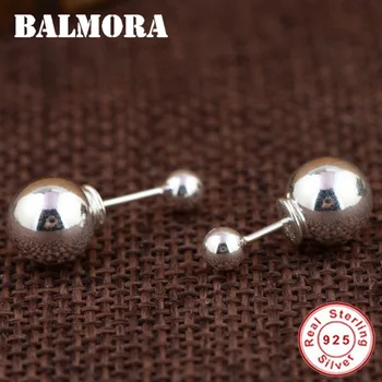 BALMORA Real Argint 925 cu Bile Duble Elegante Cercei Stud pentru Femei Iubitor Cuplu Cadou Simplu Vintage Moda Bijuterii