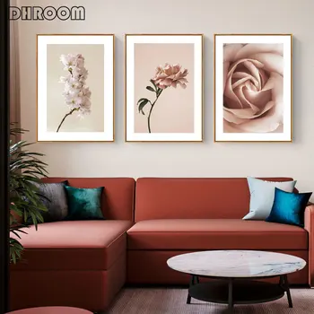 Moda Poster Roz de Flori de Plante de Imprimare Arta de Perete Panza Pictura Alb-Negru Clădire Clasică Cameră Modernă de zi de Decorare