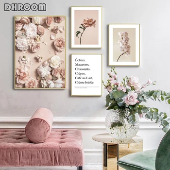Moda Poster Roz de Flori de Plante de Imprimare Arta de Perete Panza Pictura Alb-Negru Clădire Clasică Cameră Modernă de zi de Decorare