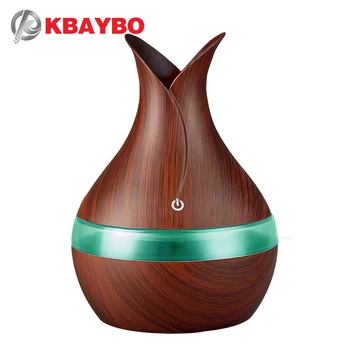 KBAYBO 300ml USB umidificator de Aer aroma de ulei Difuzor puternic de ceață filtru de cereale lemn cu 7 culori LED lumina de noapte pentru biroul de acasă