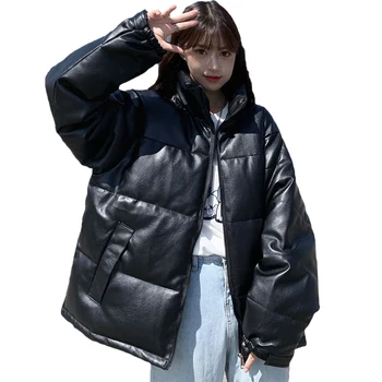 Iarna Bumbac Căptușit Jacheta Femei Stil coreean Liber Jachete de Piele PU 2020 Nou Bumbac Jacheta Femei Paltoane Fete de Îmbrăcăminte exterioară B710