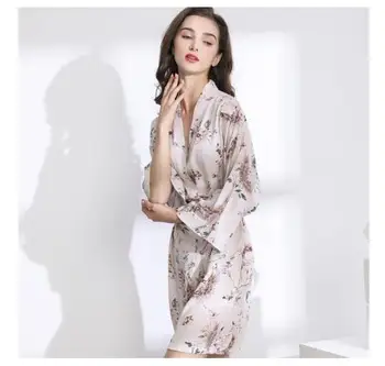 Noi Sleepwear Halat de Primăvară Subțire de Bumbac-mătase Femei camasa de noapte cu Flori Imprimate cu maneca Lunga, Pijamale Halat de baie pentru Femei