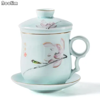 NOOLIM Jingdezhen Ceramica Celadon Ceașcă de ceai cu Capac si Filtru de Birou Ceașcă de Ceai de Portelan Cana de Apa de uz Casnic Drinkware Cadou