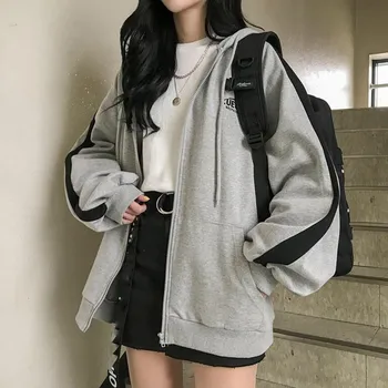 Femei Cu Fermoar Hanorac 2020 Moda Vintage Harajuku Streetwear Despicare Top Cu Maneci Lungi Vrac Gros Coreean Supradimensionate De Sex Feminin Strat