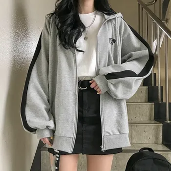 Femei Cu Fermoar Hanorac 2020 Moda Vintage Harajuku Streetwear Despicare Top Cu Maneci Lungi Vrac Gros Coreean Supradimensionate De Sex Feminin Strat