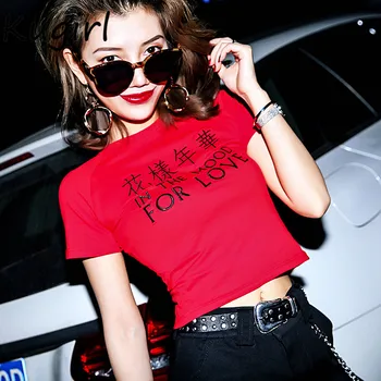 Streetwear femei topuri În starea de spirit pentru dragoste Scrisoare de imprimare tricouri Moda de vara decupate Roșie Femei culturilor sus Punk tricouri