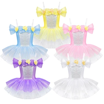 Flori 3D Balet Tutu Dress Fete Gimnastica Tricou pentru dans Balet Haine Copii Costum de Balerina Reducere de Balet costume de Balet
