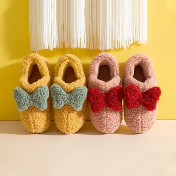 Noua moda pentru Femei Papuci de casa Pentru Iarna Blana Diapozitive Acasă Moale Pantofi de Interior arc Drăguț cu Blană moale Pufos într-talpa Pantofi confortabili