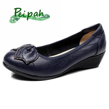 PEIPAH Primăvară Tocuri inalte Pantofi Femei Piele naturala Clasic Pompe de Femei Solide Casual Pene Pantofi Platforma Femei Liane