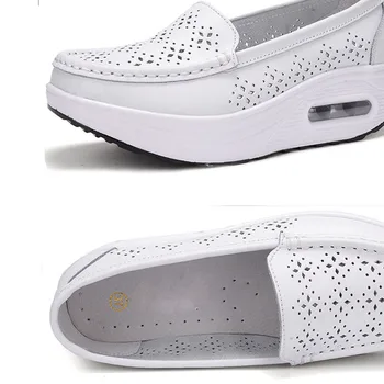 BEYARNEWomen pantofi pantofi de vara din piele decupaj respirabil leagăn pantofi alb asistenta pantofi pene crește mamei pantofi