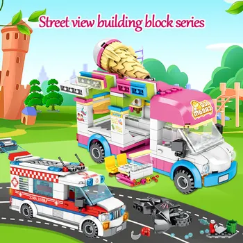 Orașul inghetata Model de Masina de temelie pentru Prietenii City Street View Camion Ambulanță FiguresBrick Jucarii pentru Copii