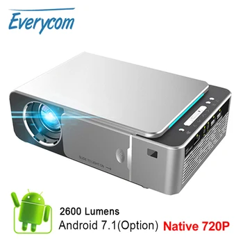 Everycom Mini Proiector T6 Rezolutie 1280x720, LED Portabil cu Proiector HD pentru Home Cinema, Opțional WIFI Android