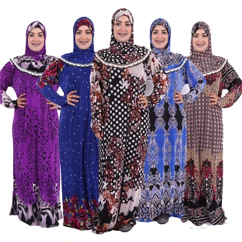 Musulman Abaya pentru Femei Arabe Islamice Îmbrăcăminte Haine Lungi de Culoare Aleatorii Rugăciunea Eid Mubarak Imprimare Orientul Mijlociu arab Hijab Rochie