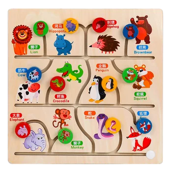 Piesa de alunecare Puzzle de Desene animate de Animale Labirint pentru Copii, Etaj Desktop Jocuri Puzzle-uri 3D din Lemn de Învățământ Jucării Montessori Copilul Cadou