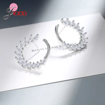 Frunze Model Stud Cercei Pentru Femeile Din Argint 925 Cu Cristal Spumante Bijuterii De Argint Pentru Petrecerea De Nunta