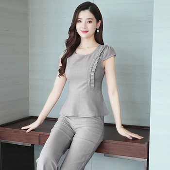 De Vară 2020 Birou de Moda Două Seturi de Piese pentru Femei Maneci Scurte Topuri + Glezna-lungime Pantaloni Costume Femei Elegante coreeană 2 Buc Seturi