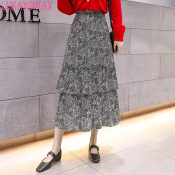 2020 Nou Primavara-Vara Pentru Femei Fusta De Moda Coreeană Cutat Șifon Florale Fusta Elastic Talie Mare Slim Midi Fusta Lunga