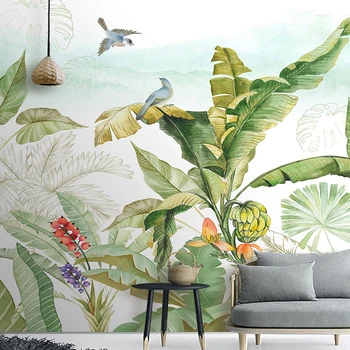Planta Tropicala Frunze De Banane Flori Bird Murală Foto Hârtie De Perete Camera De Zi Dormitor Intrare Fundal Decorare Perete Pictura