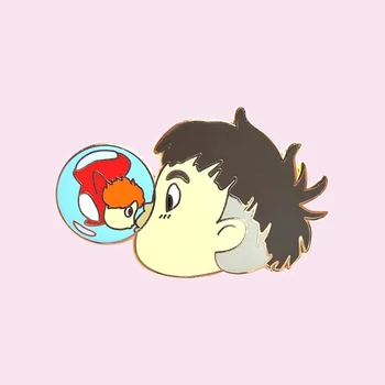Drăguț Ponyos Sosuke Sărut Greu de Email Pin Moda Desene animate Pastelate Animal Broșă de Aur Ponyo on The Cliff Film Anime Fani Cadou