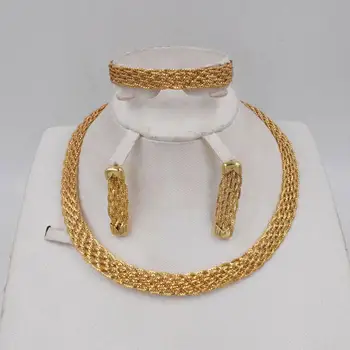 Noi, de Înaltă Calitate Dubai aur Bijuterii de mare Set 3 tonuri de culoare de Aur Nigerian Nunta Africane Seturi de Bijuterii Parure Bijoux Femme