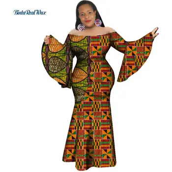 Noi African de Imprimare Rochii pentru Femei Nit Mozaic Zburli Maneca Lunga, Sirena, Rochie de Petrecere Vestido Bazin din Africa de Îmbrăcăminte WY3339