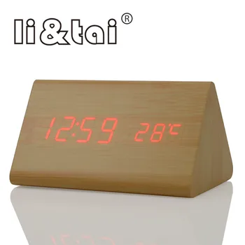 Din Lemn de bambus LED Ceas Deșteptător Temperatura Sunete de Control Calendar din Lemn LED Display Electronic Ceas Digital de Alarmă Ceasuri de Masa
