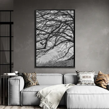 Natura Peisaj De Arta De Perete Alb Negru Postere Si Printuri De Toamnă, Ramură De Copac Panza Pictura Imaginile Pentru Camera De Zi De Decorare