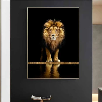 Leu în Întuneric Canvas Postere de Arta Si Imprimeuri Animale, Arta de Perete Decorativ Imagini Leu African Panza Pictura Acasă Decor de Perete