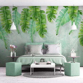 Fotografie Tapet 3D Verde Frunze de Banane picturi Murale Camera de zi Dormitor Decor Acasă tapete Pentru Pereti 3 D Papel De Parede 3D Paisagem