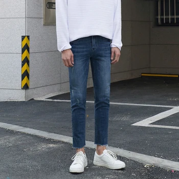 2019 Toamnă Și de Iarnă de Tineret Nou Trend Solid de Culoare de Blugi de Moda Casual Slim High Street Micro-elastic Pantaloni Albastru M-2XL