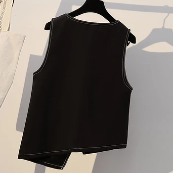 Vanzare HIGH STREET Nou Elegant 2020 Moda Femei Asimetrice Flori Butonul Vesta Neagra cu Maneca Lunga Bluza Alba 2 Buc Set