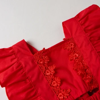 2 BUC Fata Nou-născut Solid de Culoare Roșie de Vară Drăguț Body +Bentita fără Mâneci Salopeta Costum 0-24M Toddler Girls