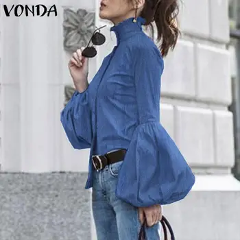 Primăvara Bluza Tunica 2021 VONDA Plus Dimensiunea Femei OL Petrecere Tricouri Sexy Turtle Neck Polka Dot Topuri cu Maneci Lungi Puf Maneca Bluza