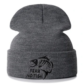 Noua Tem De Nici Un Pește Broderie Casual Pălării De Iarnă Pentru Bărbați, Femei Cald Tricotate Pălărie De Culoare Solidă Streetwear Beanie Unisex Pălăria De Pescuit