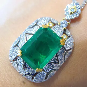 Argint 925 cu Create Smarald Verde piatră prețioasă Pandantiv fără lanț Colier Vintage Bijuterii Fine Pentru Femei