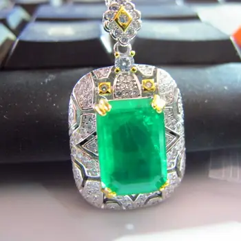 Argint 925 cu Create Smarald Verde piatră prețioasă Pandantiv fără lanț Colier Vintage Bijuterii Fine Pentru Femei